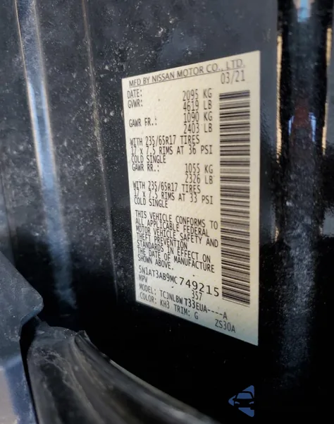 2021 Nissan Rogue S z USA, uszkodzony, nr VIN 5N1AT3AB9MC749215